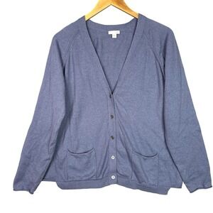 J Jill Cardigan Wool Cashmere Blend‎ Womens M Blue Button Front Sweater Pockets